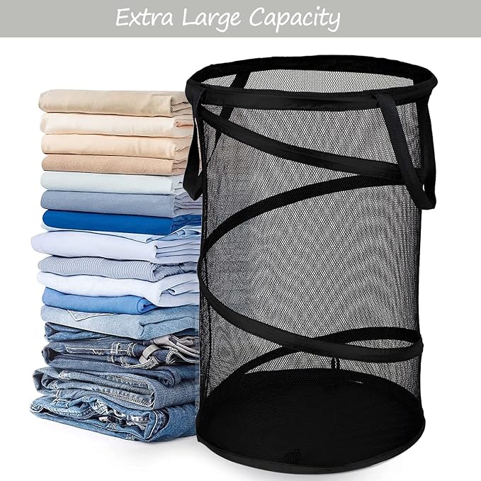 BATTOO 2 Pack Large Collapsible Laundry Basket Foldable Mesh Pop Up Hamper - Image 3