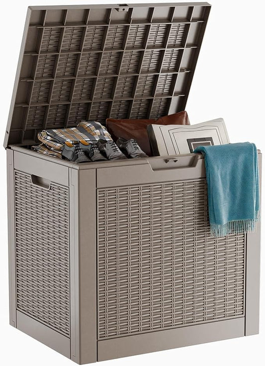 30 Gallon Wicker Pattern Resin Deck Box, Lockable Patio Outdoor Storage Box by OutdoorLivingPerfected
