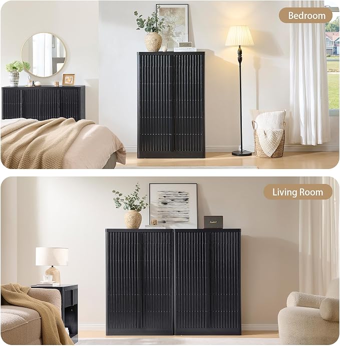 Black Fluted Dresser for Bedroom, Chest of Drawers, Curved Profile Design - Image 5