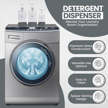 Glass Laundry Dispenser Set w/Silicone Base, 2x 34 oz & 1x 17 oz Pump Dispensers - Image 2