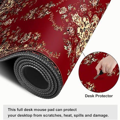 Red Vintage Persian Rug Mouse Pad – Large Extended Desk Mat 31.5 x 11.8 in– - Image 4