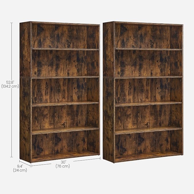 VASAGLE Set of 2 Bookshelves, 30 Inches Wide, 5-Tier Open Bookcases - Image 3