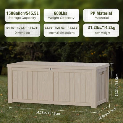 TARKARI 150 Gallon Lockable Resin Deck Box, Waterproof & UV-Resistant Outdoor - Image 3