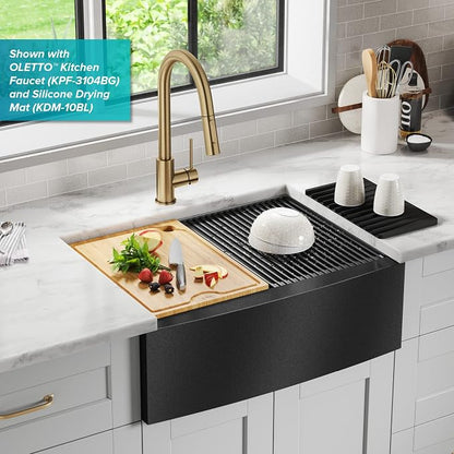 KRAUS Kore Workstation 27-inch Farmhouse Apron Front 16 Gauge Black Stainless - Image 2