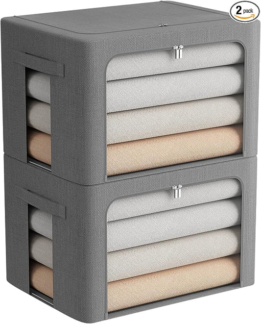 FHSQX 2 Pack Clear Window Storage Bins Stackable Linen Fabric Storage by FHSQX