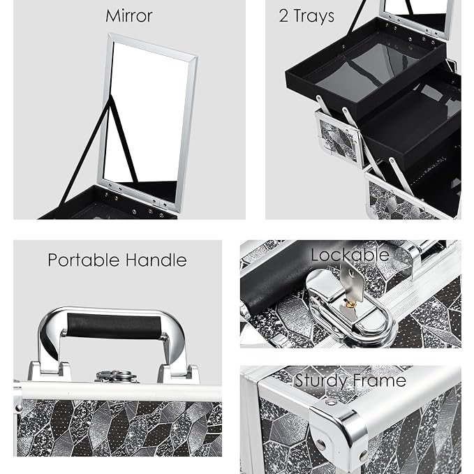 Joligrace Makeup Case Organizer Makeup Box Portable Cosmetic Train Case Hard - Image 5