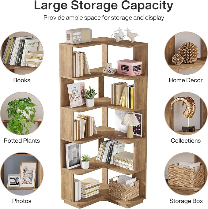 Tribesigns 6 Tier Corner Bookshelf, 64.9 Inches Tall L Shaped Bookcase - Image 6