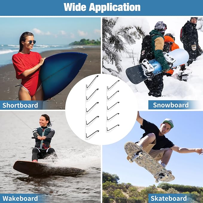 5 Board Surf Rack Wall Mount for Surfboard, Snowboard Storage Adjustable Wall - Image 7