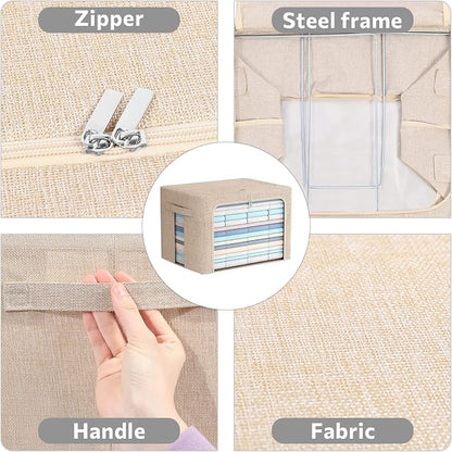 FHSQX 2 Pack Clothes Storage Bins Stackable Metal Frame Storage Box Foldable - Image 4