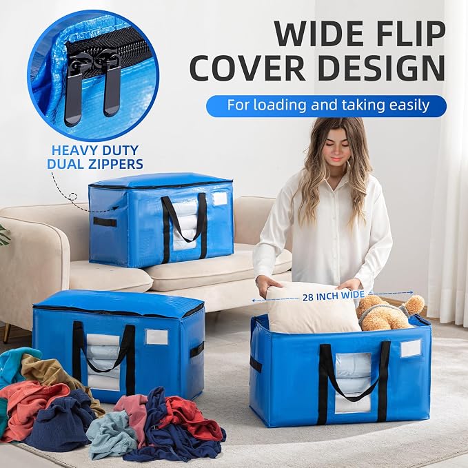TAILI Extra Large Moving Bags, 8 Pack Blue Heavy Duty Totes - Image 3