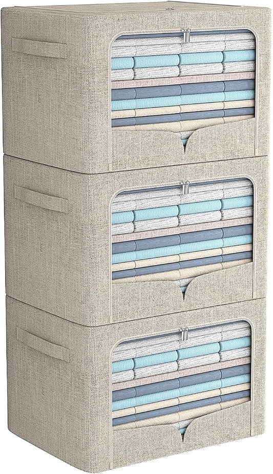 FHSQX 3 Pack Clothes Storage Bins Foldable Metal Frame Storage Box Stackable by FHSQX
