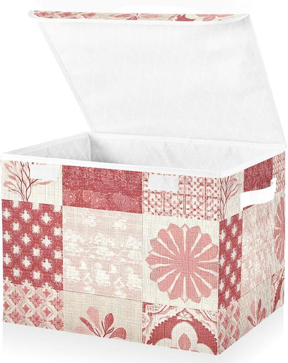 Storage Bin with Lid, Linen Textures Flower Large Collapsible Storage Box 300D - Image 2