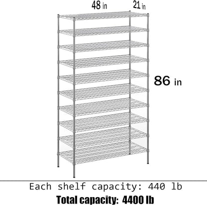 21" Deep x 48" Wide x 86" Height Wire Shelving Kit | 10-Tier | NSF Commercial - Image 3