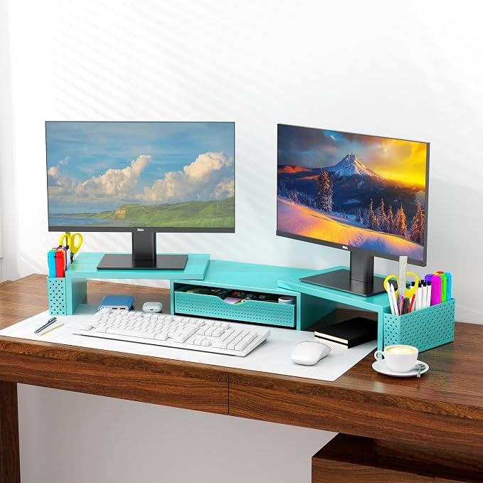 Spacrea Metal Desk Organizers and Accessories, Dual Monitor Stand Riser - Image 4