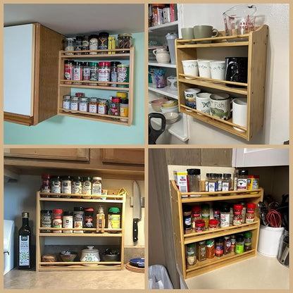 3 Tier Bamboo Spice Rack, Seasoning Jars Rack Shelf Spice Organizer - Image 6