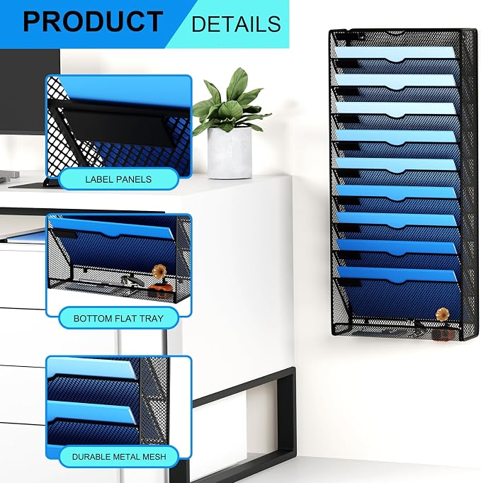 Hanging Wall File Organizer 10 Tier Wall Mounted File Holder Document Wall - Image 4