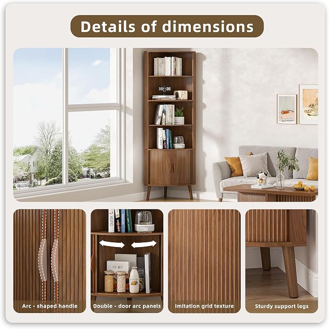 5-Tier Corner Shelf, 66.73''Tall Modern Corner Bookshelf, 5 Shelf Bookcase - Image 4