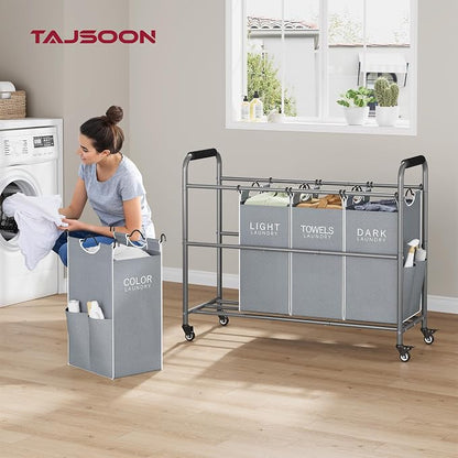Tajsoon 4 Bag Laundry Sorter Cart, 4 Section Laundry Hamper Sorter - Image 2