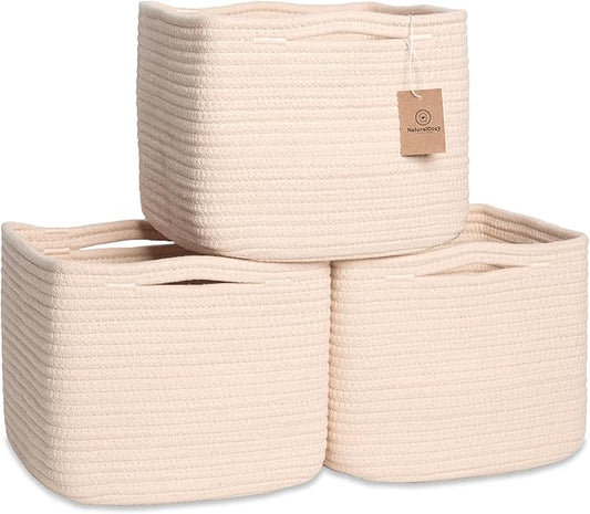 NaturalCozy Storage Cubes 9”x9”x7”Cotton Rope Woven Baskets by NaturalCozy