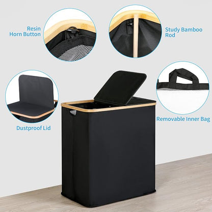 efluky Laundry Hamper with Lid, Double Laundry Hamper with 2 Removable Bags - Image 2