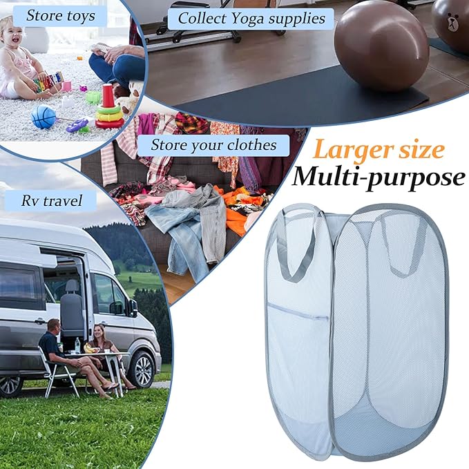 Upgraded 100L Extra Large Collapsible Laundry Baskets, 2 Pack XL Mesh Pop Up - Image 4