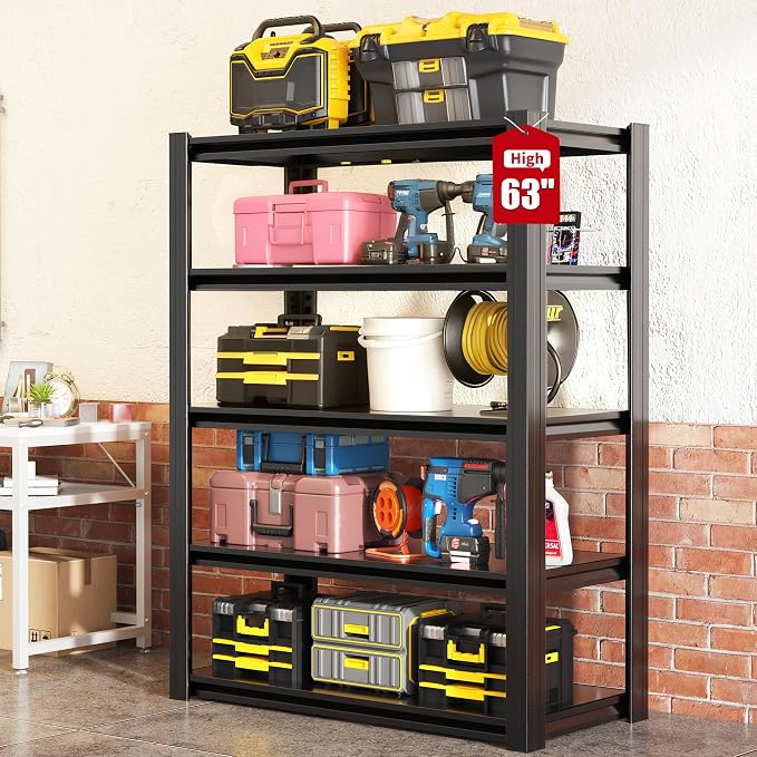 63" H Heavy Duty Garage Shelving, Metal Storage Shelves, Adjustable 5 Tier by Unknown