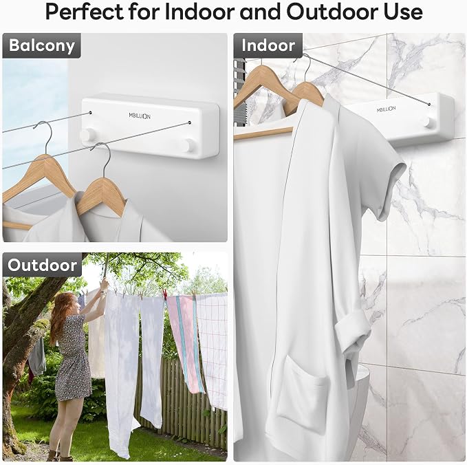 Mbillion Retractable Clothesline 13.8 Ft Stainless Steel Double Clothes line - Image 6