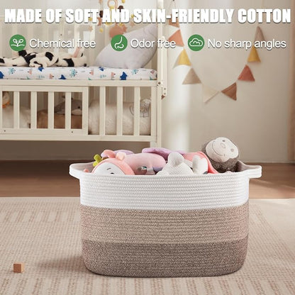65L Large Storage Basket, Cotton Rope Woven Blanket Basket, Toy Storage - Image 6