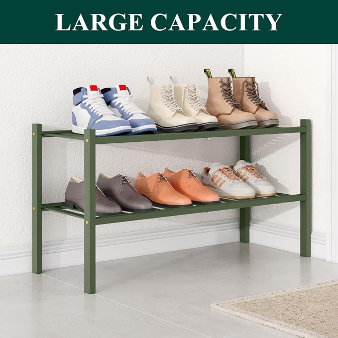 Smiry Bamboo Shoe Rack for Closet, 2 Tier Wooden Stackable Shoe Organizer - Image 4