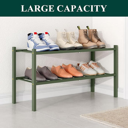 Smiry Bamboo Shoe Rack for Closet, 2 Tier Wooden Stackable Shoe Organizer - Image 4