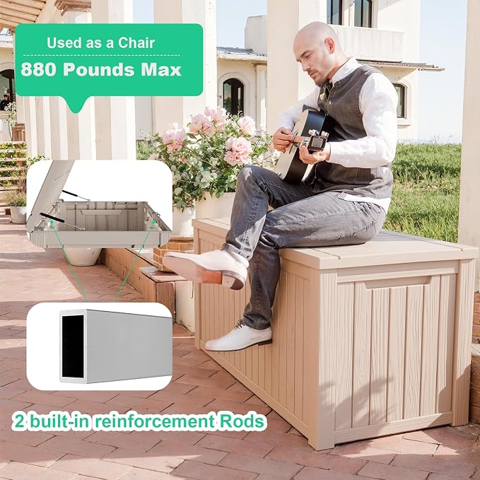 DRATO 200 Gallon Deck Box, Waterproof Resin Large Outdoor Storgae Box - Image 5