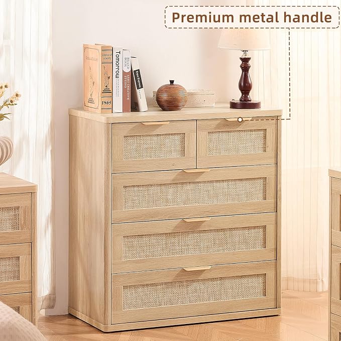 LEYAOYAO Rattan Dresser for Bedroom, 33.5" Tall Chest of Drawers, Modern 5 - Image 7