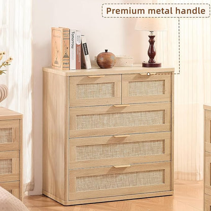 LEYAOYAO Rattan Dresser for Bedroom, 33.5" Tall Chest of Drawers, Modern 5 - Image 7