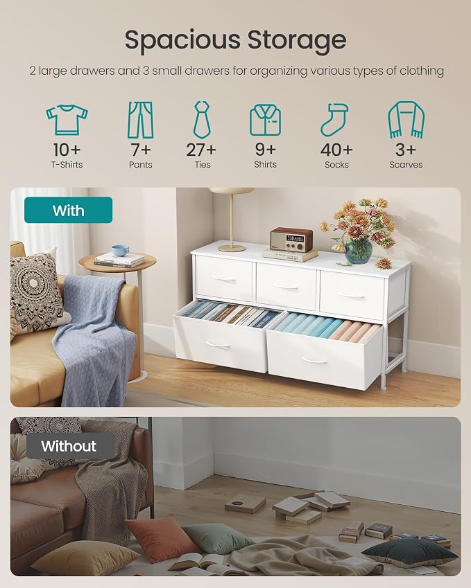 SONGMICS Dresser for Bedroom, Chest of Drawers, TV Stand, 5 Non-Woven Fabric - Image 4