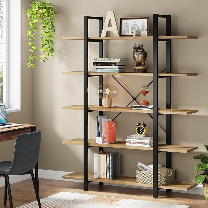 Tribesigns 5-Tier Bookshelf, Vintage Industrial Style Bookcase 72 H x 12 W x by Tribesigns