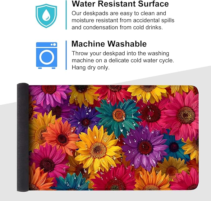Colorful Floral Mouse Pad – Large Extended Desk Mat 35.43 x 15.75 in – Bright - Image 4