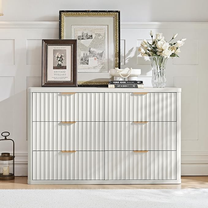 LEYAOYAO Fluted 6 Drawers Dresser, Curved Profile Design, Dresser TV Stand - Image 5