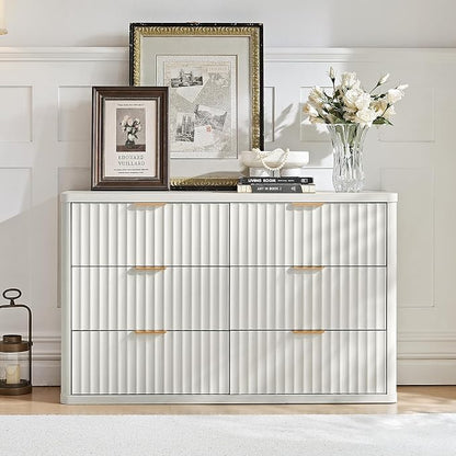 LEYAOYAO Fluted 6 Drawers Dresser, Curved Profile Design, Dresser TV Stand - Image 5