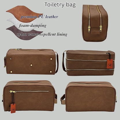 Dopp Gift Large Travel Toiletry Bag Premium Quality PU Leather Two compartments - Image 5