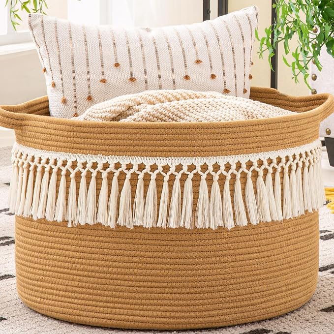 KAKAMAY Large Blanket Basket, Woven Baskets by KAKAMAY