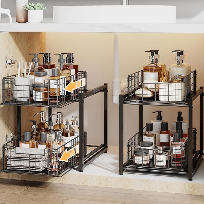 Under Sink Organizer, 2-Tier Pull Out Cabinet Organizer, Adjustable Height by Silub