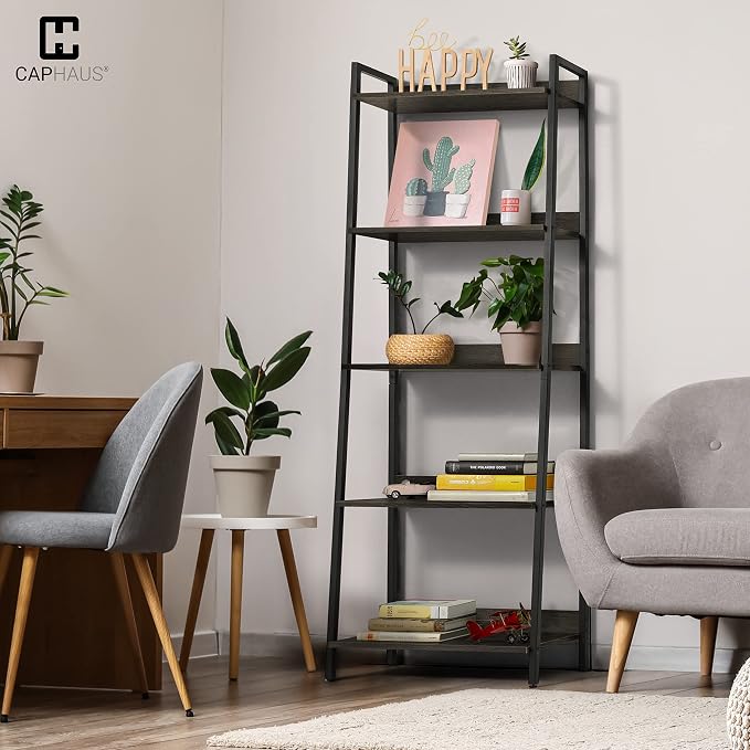 CAPHAUS 5 Tier Ladder Bookshelf, 24 Inch Width Free Standing Shelf, Bookcase - Image 2