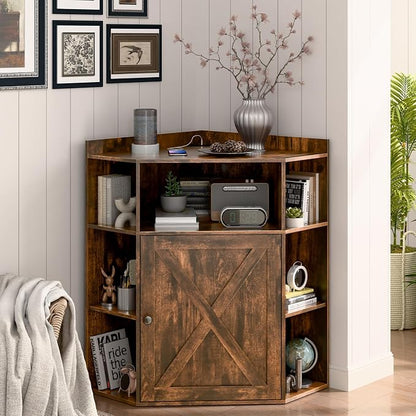 Corner Storage Cabinet, Farmhouse Corner Bookshelf - Image 2
