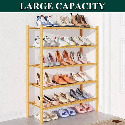 Smiry Bamboo Shoe Rack for Closet, 5 Tier Wooden Stackable Shoe Organizer - Image 5
