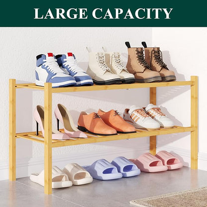 Smiry Bamboo Shoe Rack for Closet, 2 Tier Wooden Stackable Shoe Organizer - Image 5