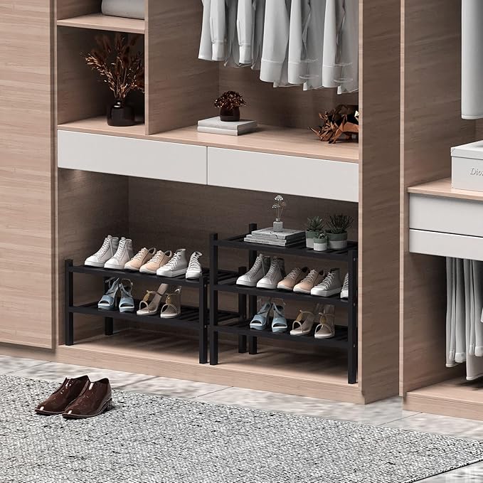 3 Tier Bamboo Shoe Rack for Entryway, Small Wood Shoe Shelf Storage Organizer - Image 4