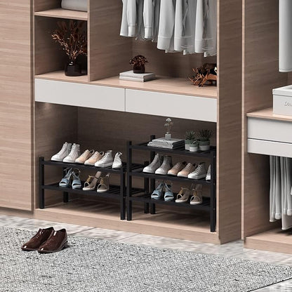3 Tier Bamboo Shoe Rack for Entryway, Small Wood Shoe Shelf Storage Organizer - Image 4