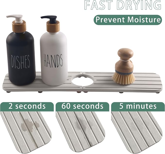 17inch x 4inch Kitchen Sink Faucet Mat, Water Absorbing Stone Faucet Splash - Image 3