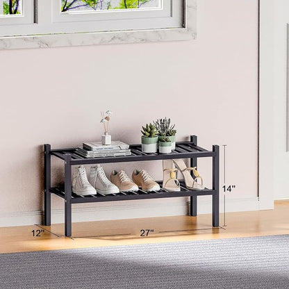 2 Tier Bamboo Shoe Rack for Closet Free Standing Wood Shoe Shelf for Entryway - Image 3