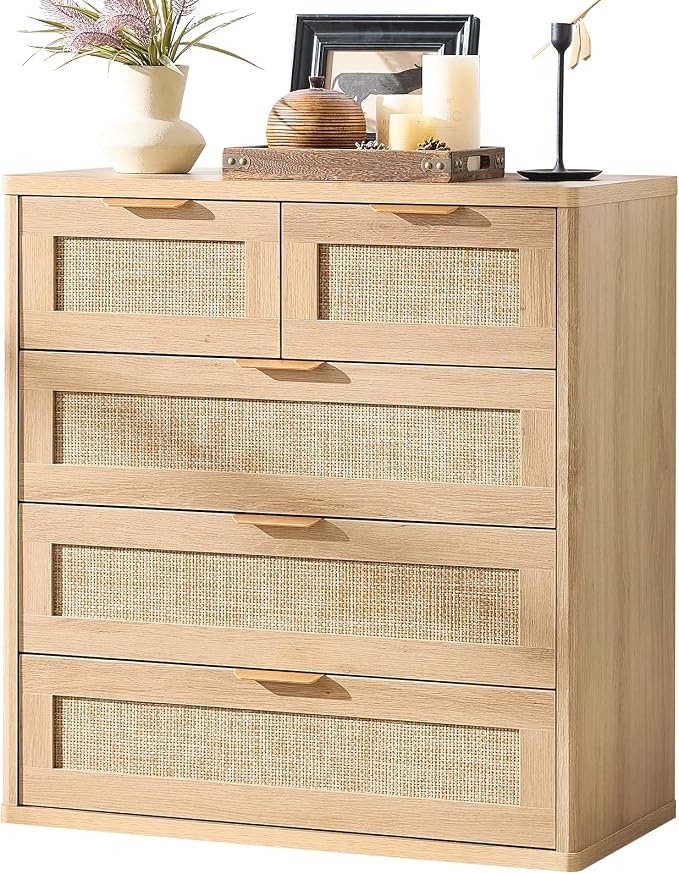 LEYAOYAO Rattan Dresser for Bedroom, 33.5" Tall Chest of Drawers, Modern 5 by LEYAOYAO-Findtheshiningpointofyourideallife%EF%BC%81